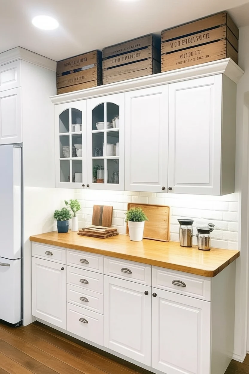 This decor design represents above kitchen cabinet decor ideas to style empty spaces