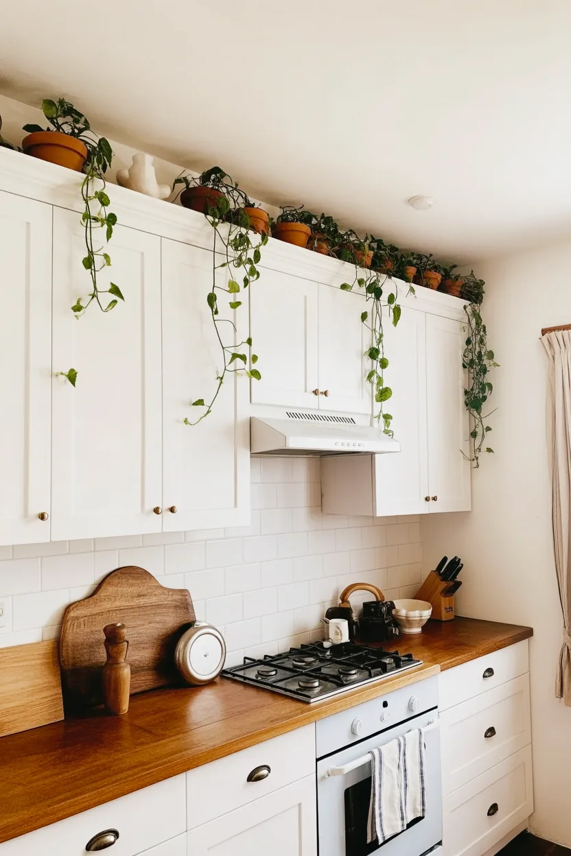 This decor design represents above kitchen cabinet decor ideas to style empty spaces