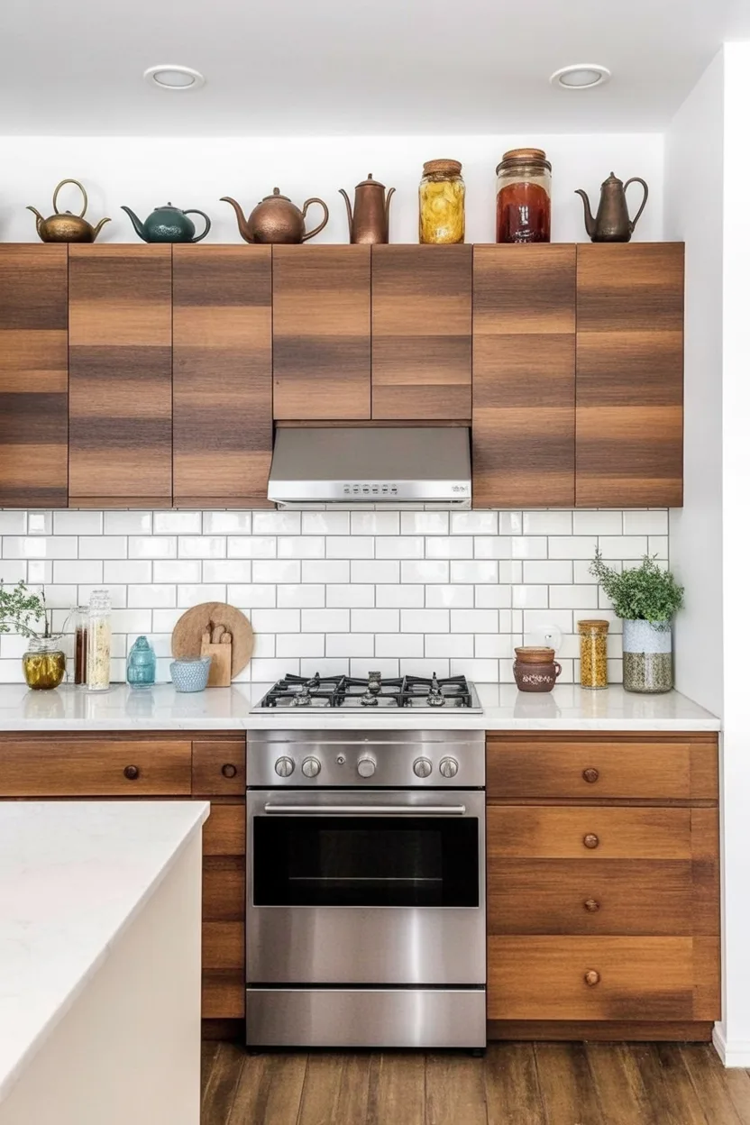 This decor design represents above kitchen cabinet decor ideas to style empty spaces