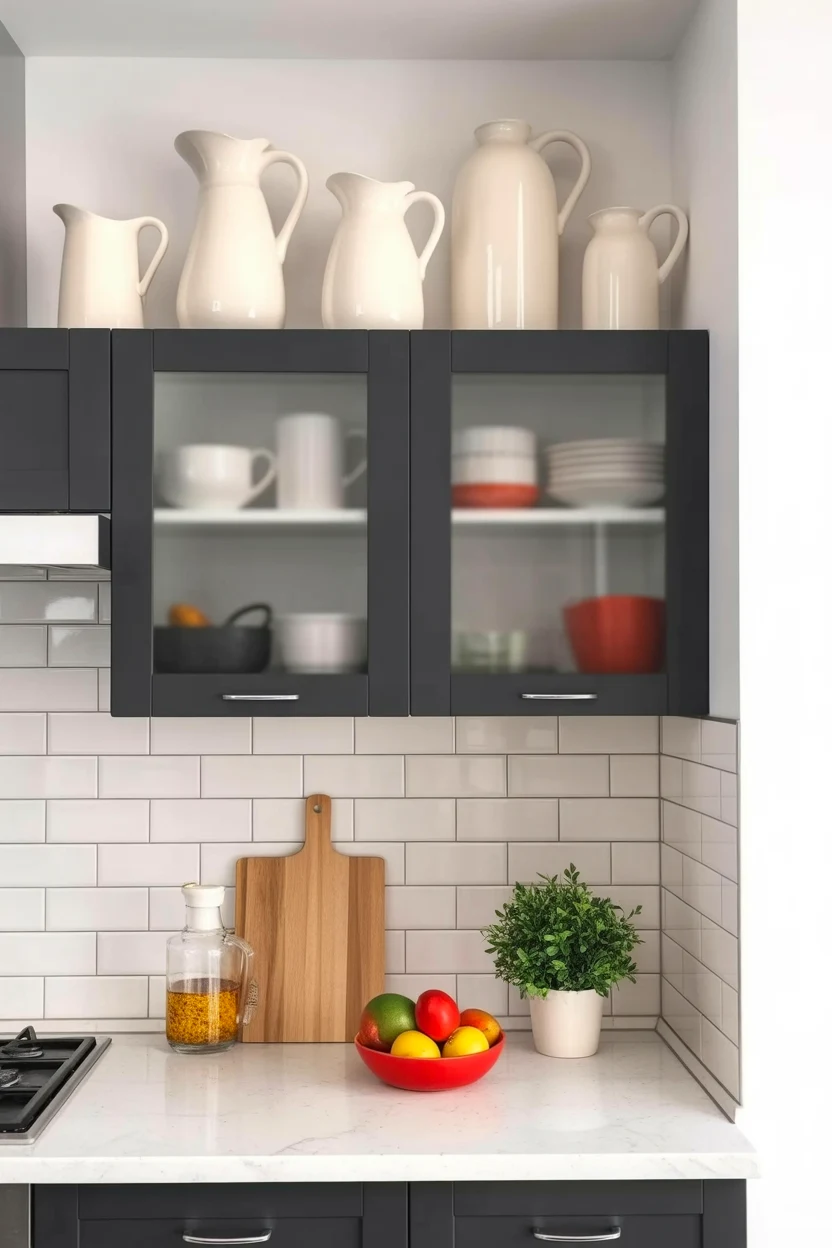 This decor design represents above kitchen cabinet decor ideas to style empty spaces