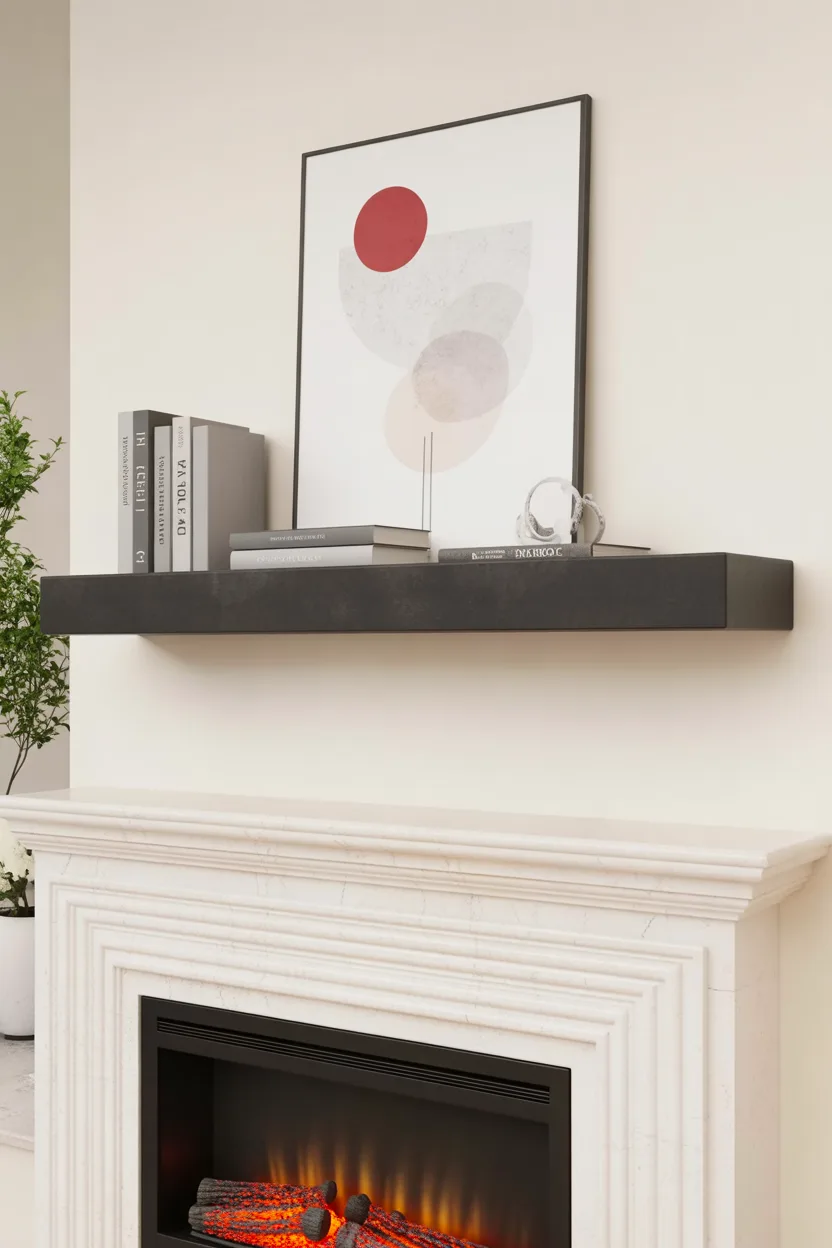 This decor design represents a floating shelf idea for the living room