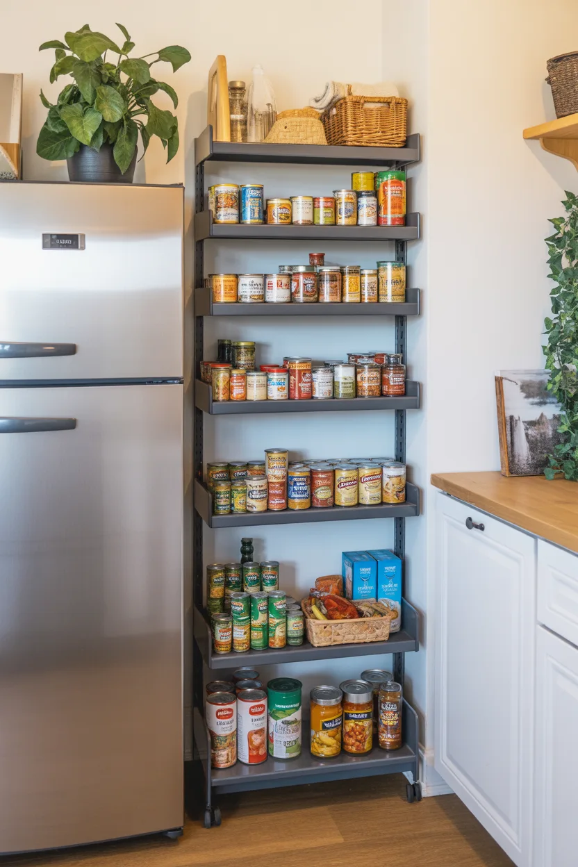 Try Narrow Rolling Shelves for Tight Spaces